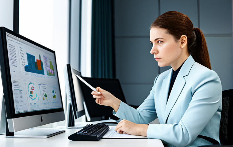 A focused female compliance expert, in a modest business suit, sitting at a modern desk. She is intensely studying legal documents and data on multiple large monitors displaying complex regulatory frameworks and data visualizations. Her expression is serious and analytical. The environment is a sleek, contemporary office with natural light. High-resolution, sharp focus, professional photography, perfect anatomy, correct proportions, natural pose, well-formed hands, proper finger count, natural body proportions, fully clothed, modest clothing, appropriate attire, professional dress, safe for work, appropriate content, family-friendly.