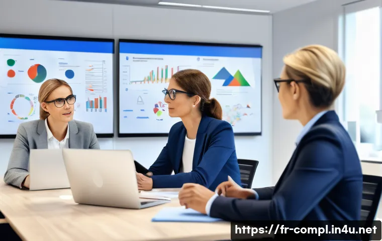 규제준수 분야 이직 준비사항 - A modern office environment showing a diverse team of professionals engaged in a compliance training...