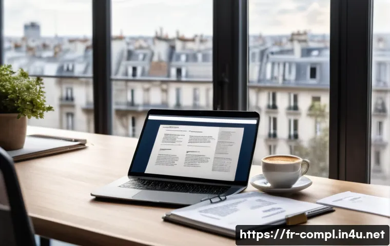규제준수 분야에서의 자격 취득 후 이직 팁 - A professional French office setting showing a mid-30s compliance specialist confidently presenting ...